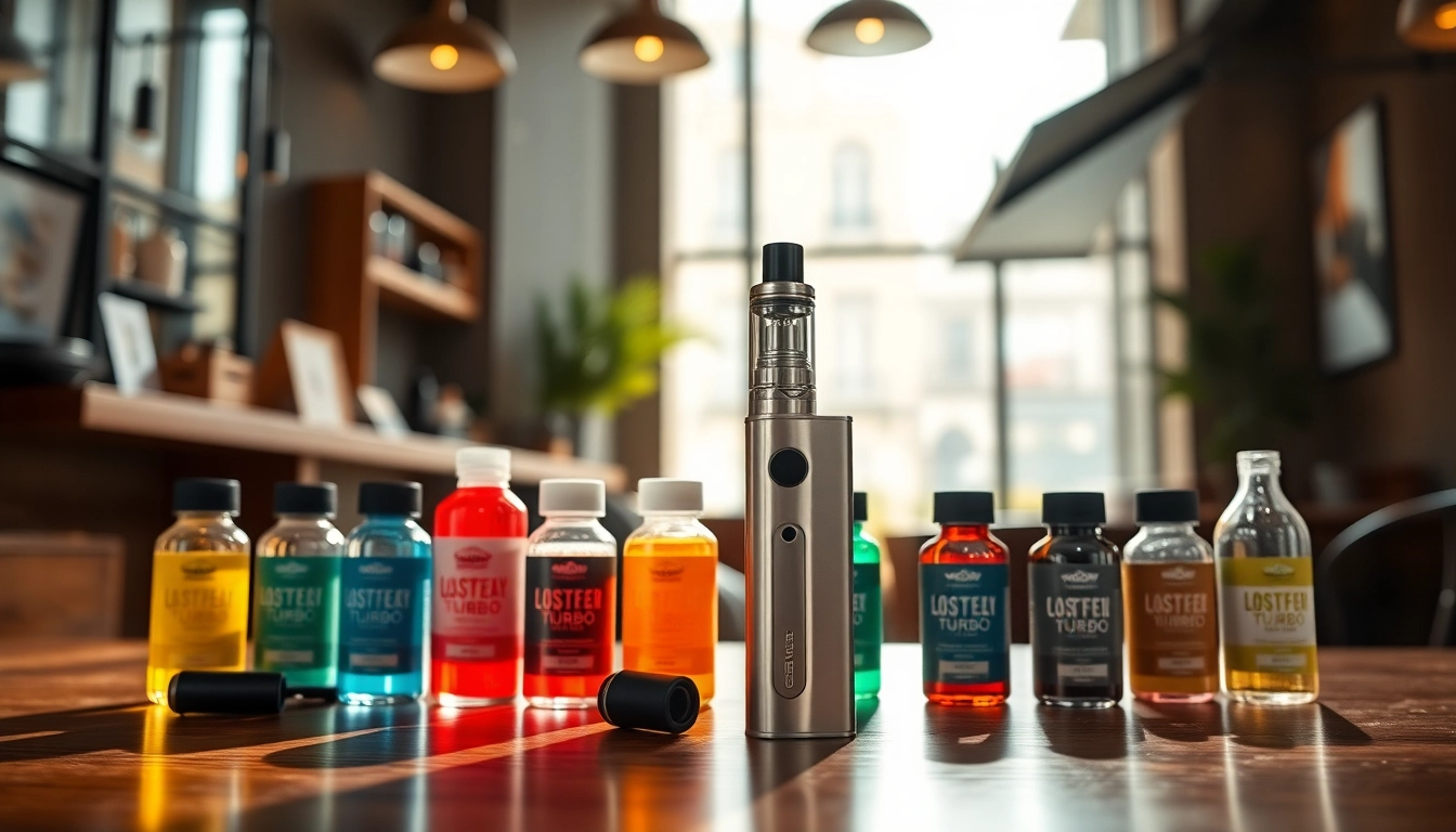 Experience the vibrant Lost Mary Turbo disposable vape surrounded by colorful e-liquids.