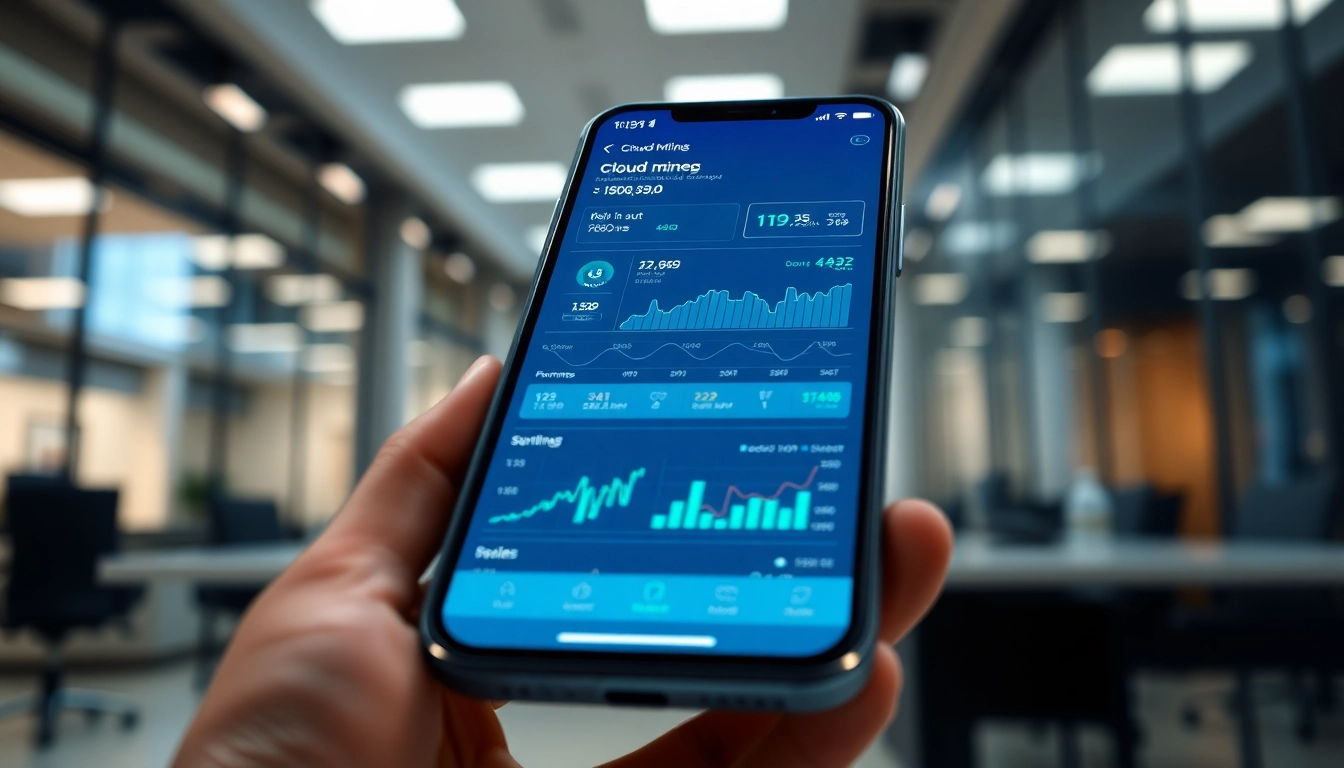 Engaging cloud mining app interface on a smartphone showcasing live performance data.