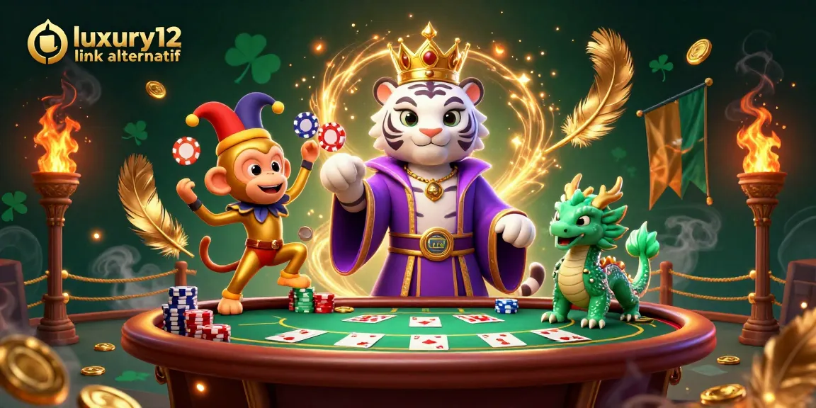 Engage with luxury12 link alternatif in this vibrant poker scene, showcasing lively characters and rich casino elements.