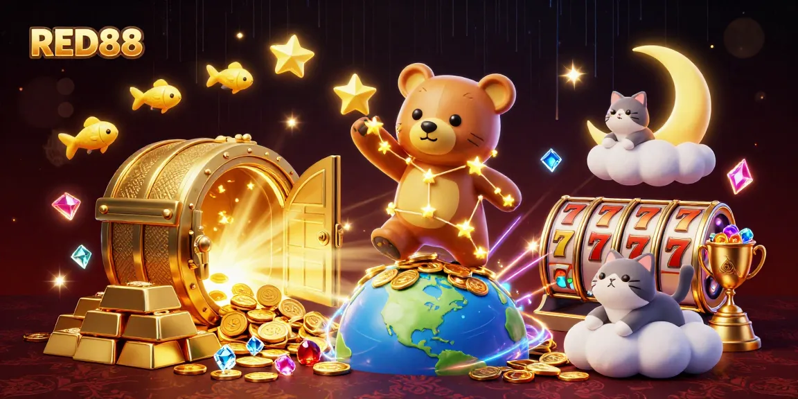 Experience the thrill of gambling at RED88 with our vibrant casino-themed 3D illustration.