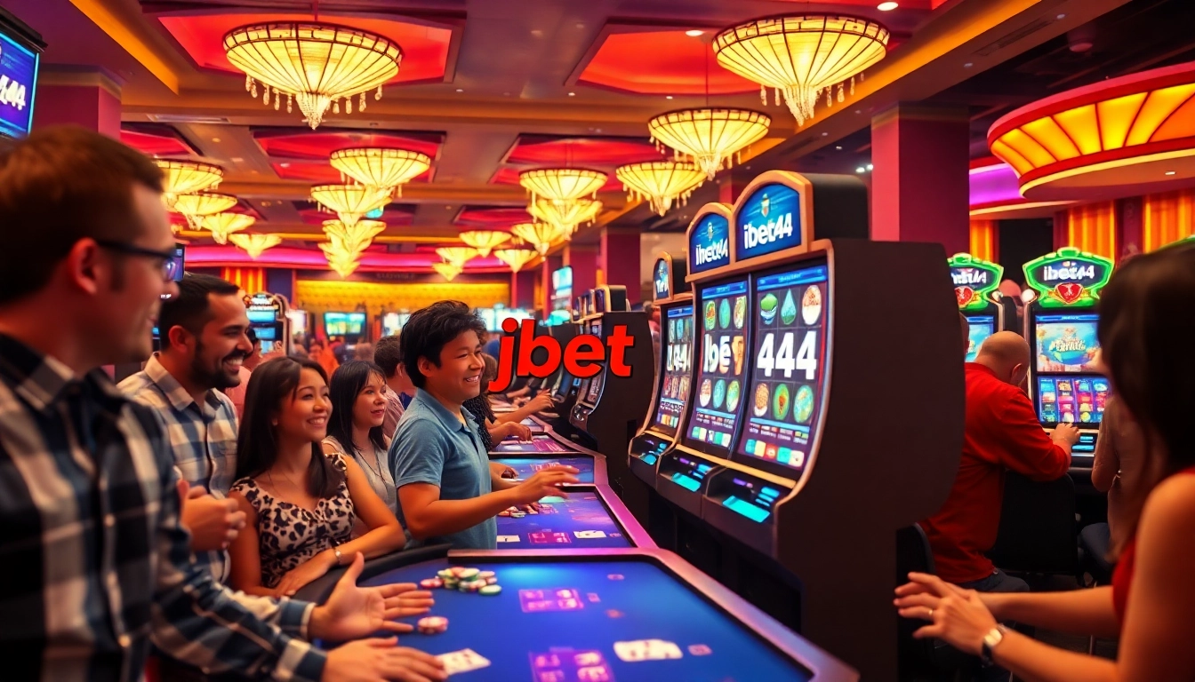 Pemain bersemangat di kasino bermain slot ibet44, menampilkan suasana cerah dan energi.