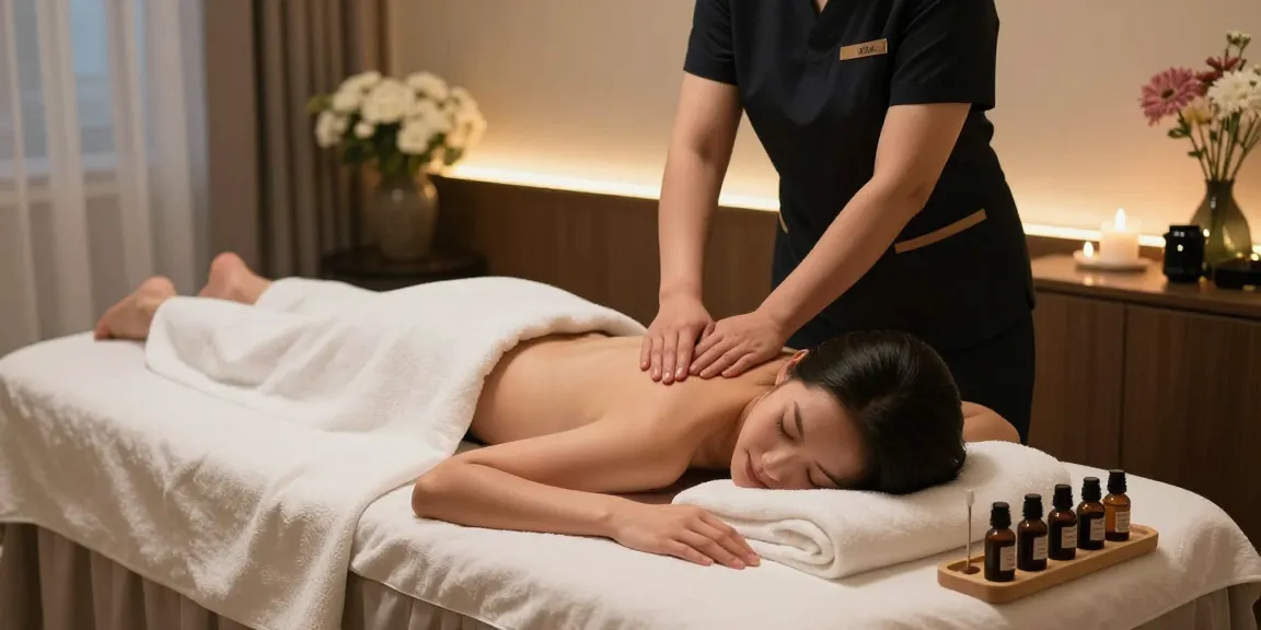 Serene 신촌출장안마 scene with professional massage therapist providing relaxation in a luxurious hotel room.
