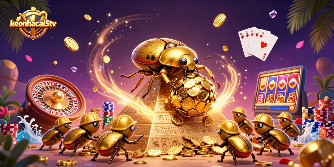 Experience thrilling winnings with keonhacai5tv as golden coins cascade from a 3D casino scene.