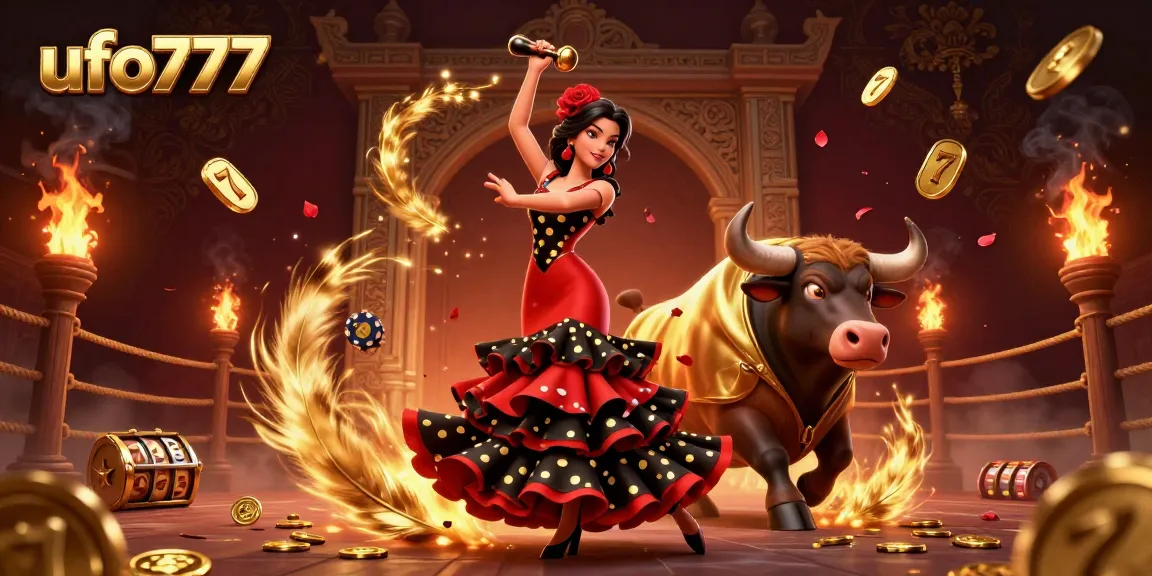 Spin the reels with ufo777 while enjoying a lively flamenco scene and casino elements.