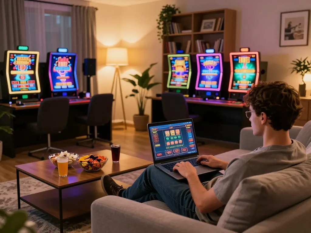 Player engaging with an online casino platform at home, showcasing nhà cái uy tín through immersive gaming experience