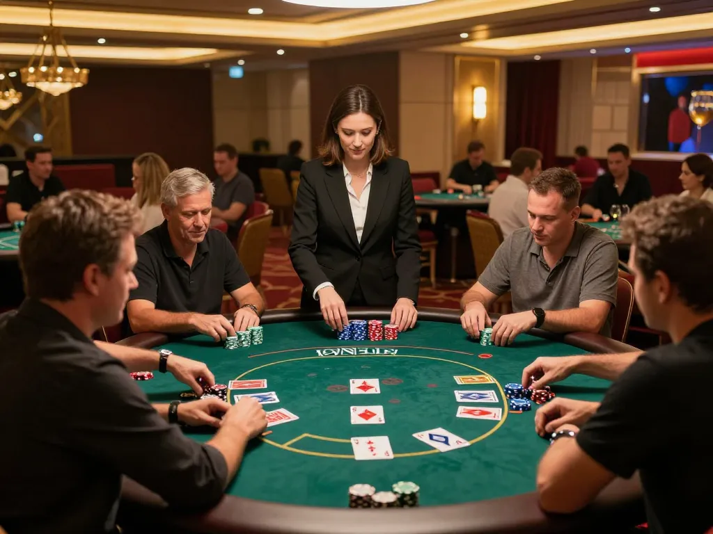 Experience ดูหนังออนไลน์ while enjoying poker gameplay on a vibrant casino floor.