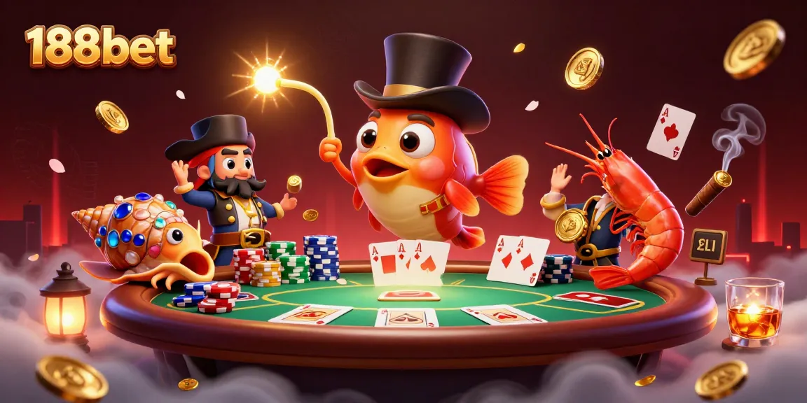 Engage in exciting gaming at 188bet with an illustrated scene showcasing rich poker elements.