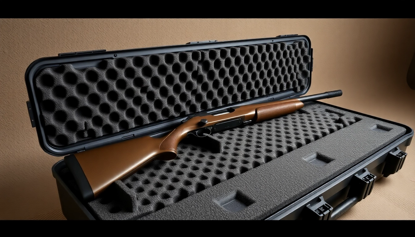 Showcase high-quality foam for rifle case with precise cutouts for secure storage.