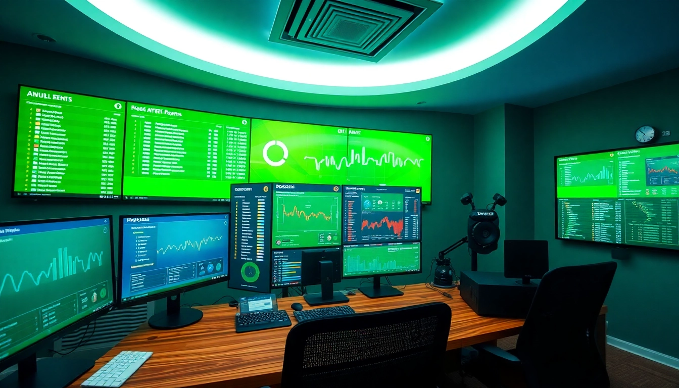 Real-time ผลบอลสด thscore updates on modern analytics screens in a vibrant sports room.