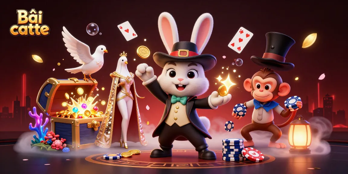 Bài catte players enjoying an exciting game with golden coins, cards, and vibrant casino elements.