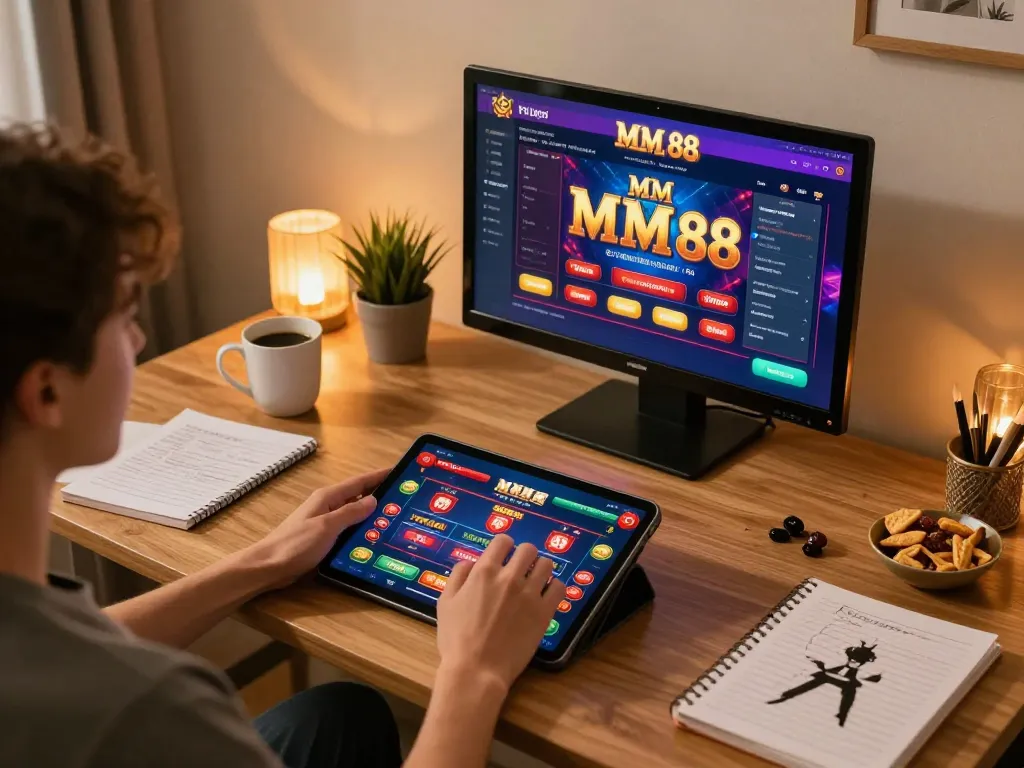 Engaging in casino gameplay on the MM 88 app from a stylish home setup.