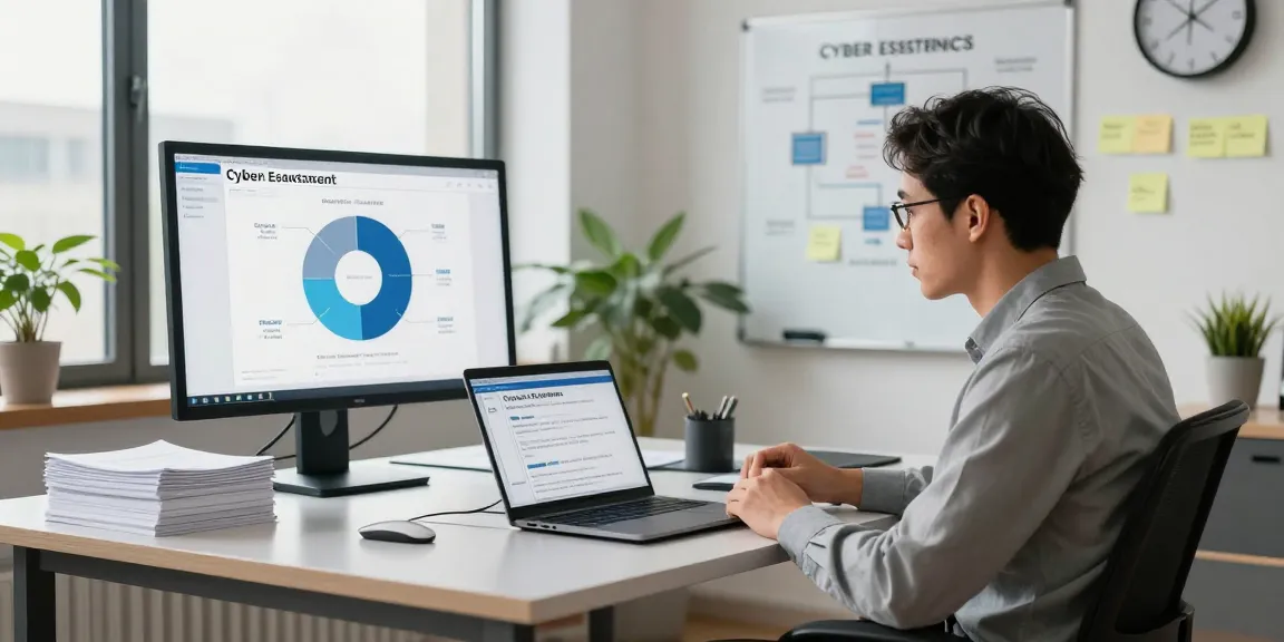 Consultant demonstrating how to get cyber essentials certified in a modern office setup.