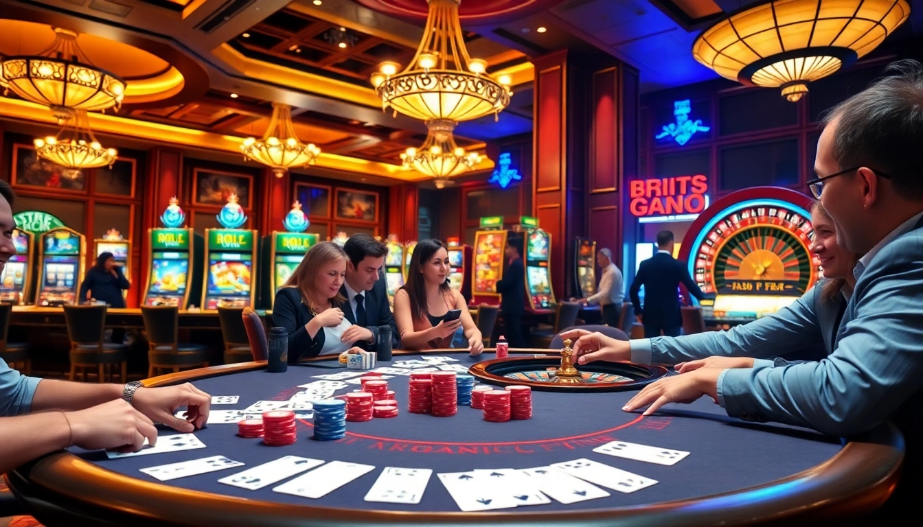 Experience the excitement of rr88 gratis with a vibrant casino scene featuring enthusiastic players at the poker table.