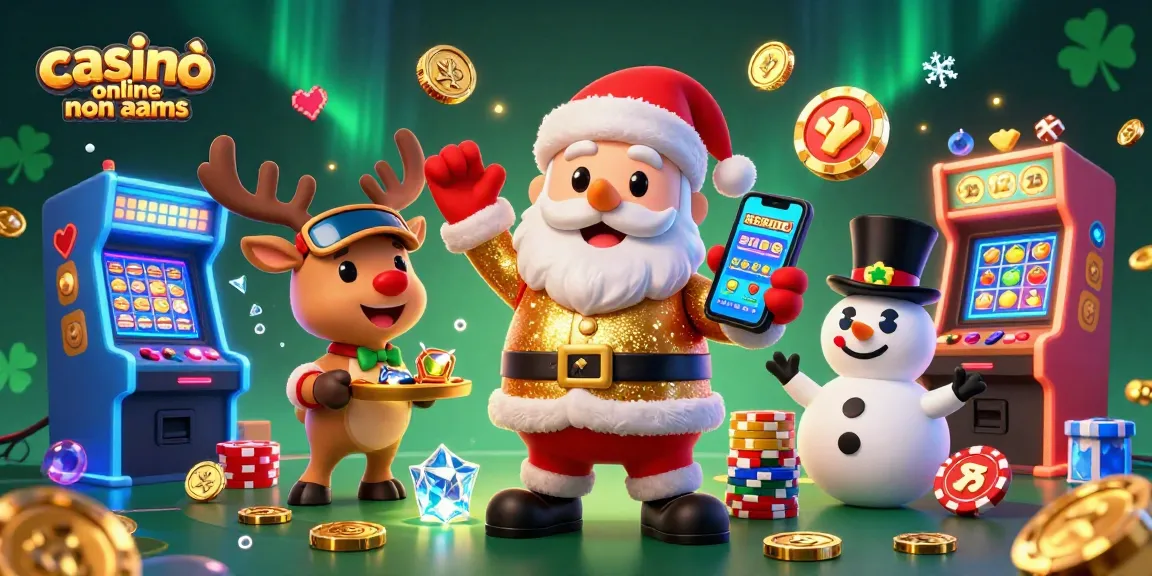 Scopri un gioco emozionante nei casinò online non AAMS con Babbo Natale e caratteristiche di gioco in questa vivace illustrazione 3D.