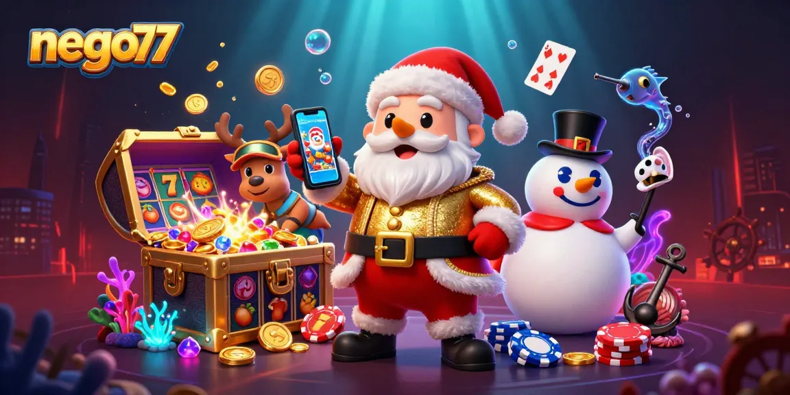 Engage with nego77's thrilling slot game experience vividly illustrated with casino elements.