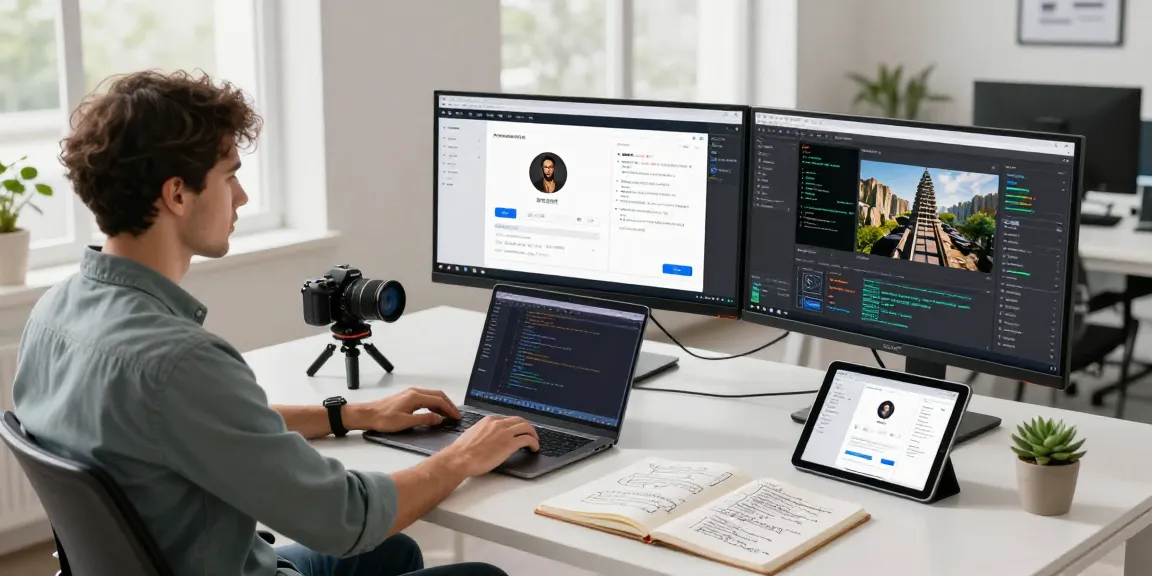 AI image detector workspace showing multiple screens analyzing images in a modern tech environment.