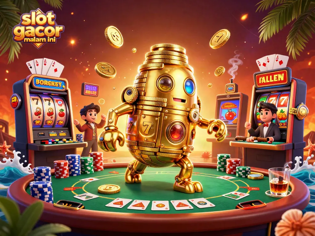 Spin the reels with slot gacor malam ini, featuring a lively casino scene brimming with excitement.