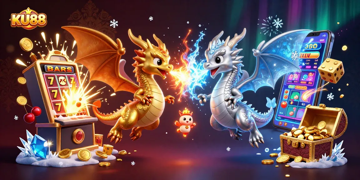 Engage with the dynamic KU88 gaming scene featuring dragons and casino excitement.