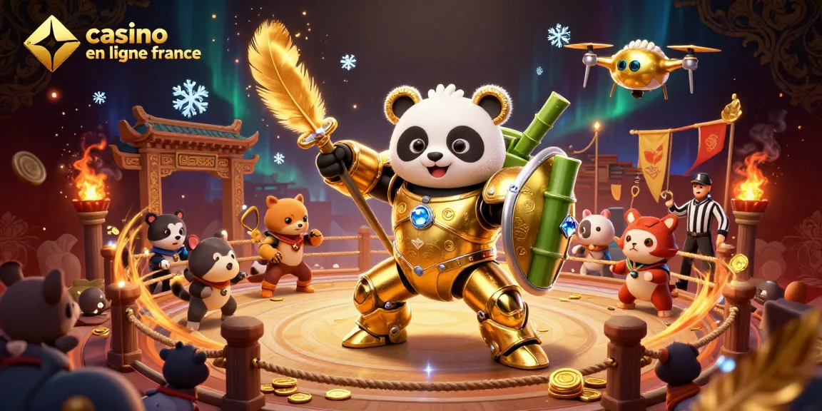 Découvrez des jeux au casino en ligne France avec un panda pilote dans une arène animée.