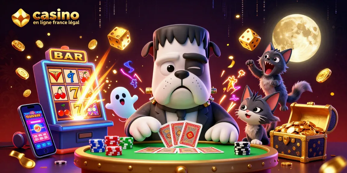 Illustration 3D de casino en ligne France légaux avec des personnages ludiques et des éléments de jeu captivants.