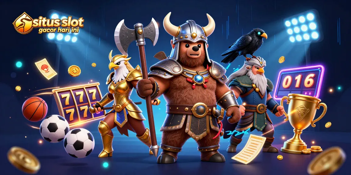 Ikuti situs slot gacor hari ini dengan ilustrasi 3D menakjubkan karakter Viking di tengah elemen kasino dan olahraga.