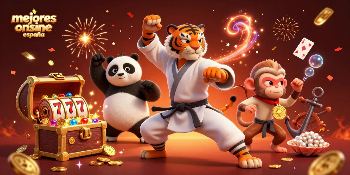Mejores casinos online en España, explorando juegos de casino con un tigre y un panda