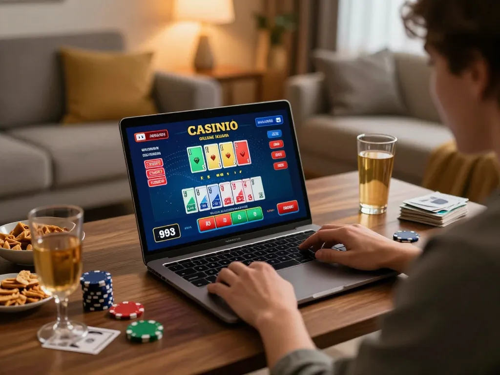 Engaged player experiencing casinò online italiani non aams on laptop in cozy home setting