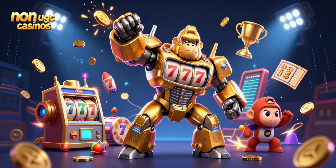 Experience action-packed gameplay with non ukgc casinos in this vibrant 3D digital illustration.