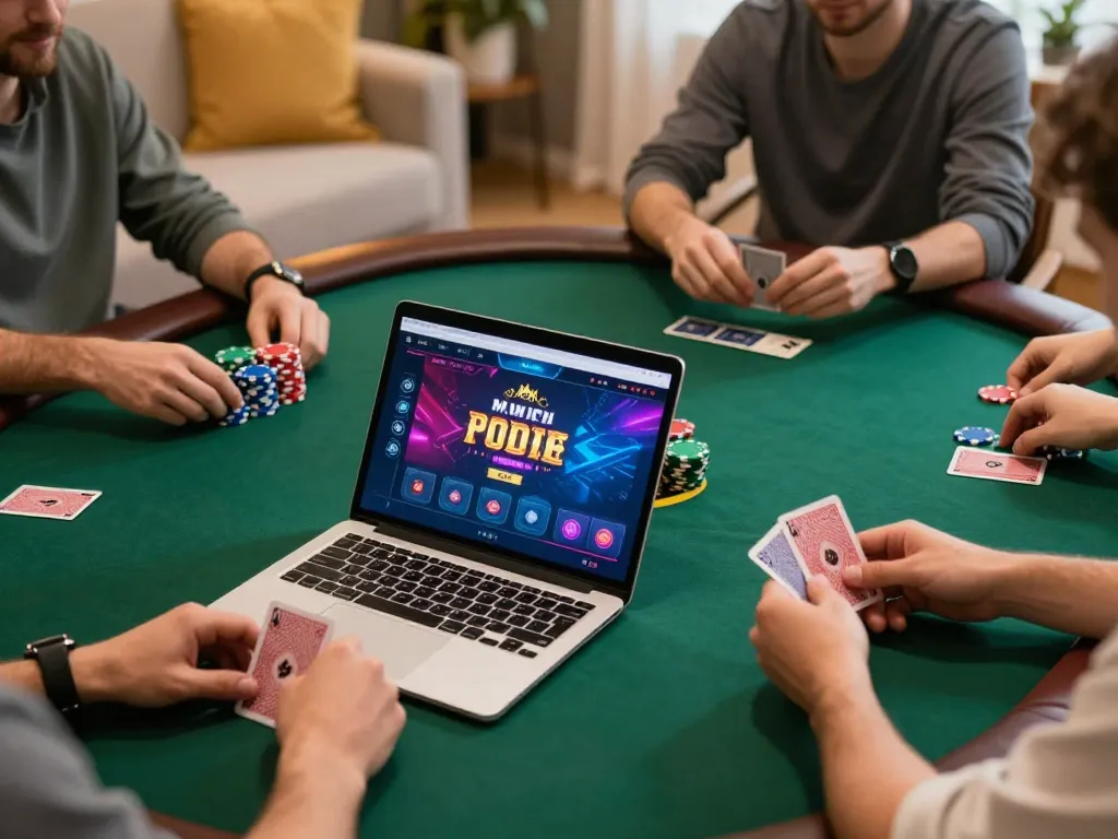 Play w 88 poker from home with friends, showcasing an active online game scene.