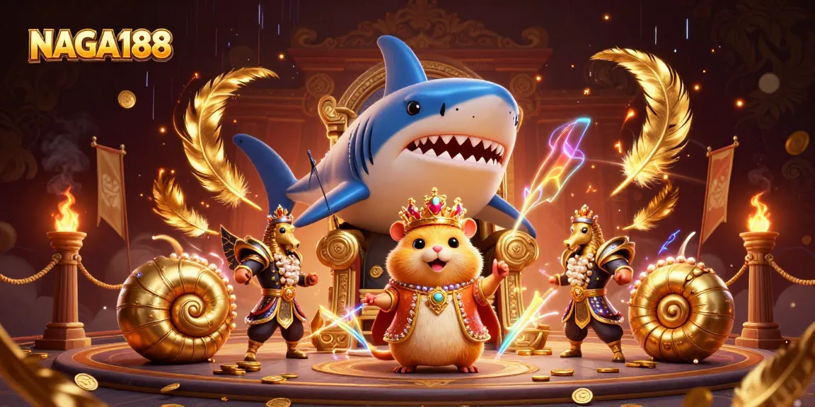 NAGA188 menawarkan foto estetik 3D dengan singa hamster raja yang megah dan elemen kasino menarik.
