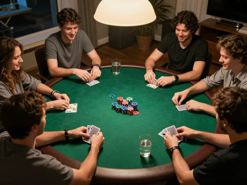 Engaged players strategizing with 789win2 poker chips and cards during a friendly home game.