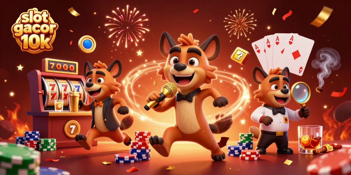 Bermain slot gacor depo 10k dengan hyena lucu di kasino, menampilkan suasana heboh dan elemen permainan menarik