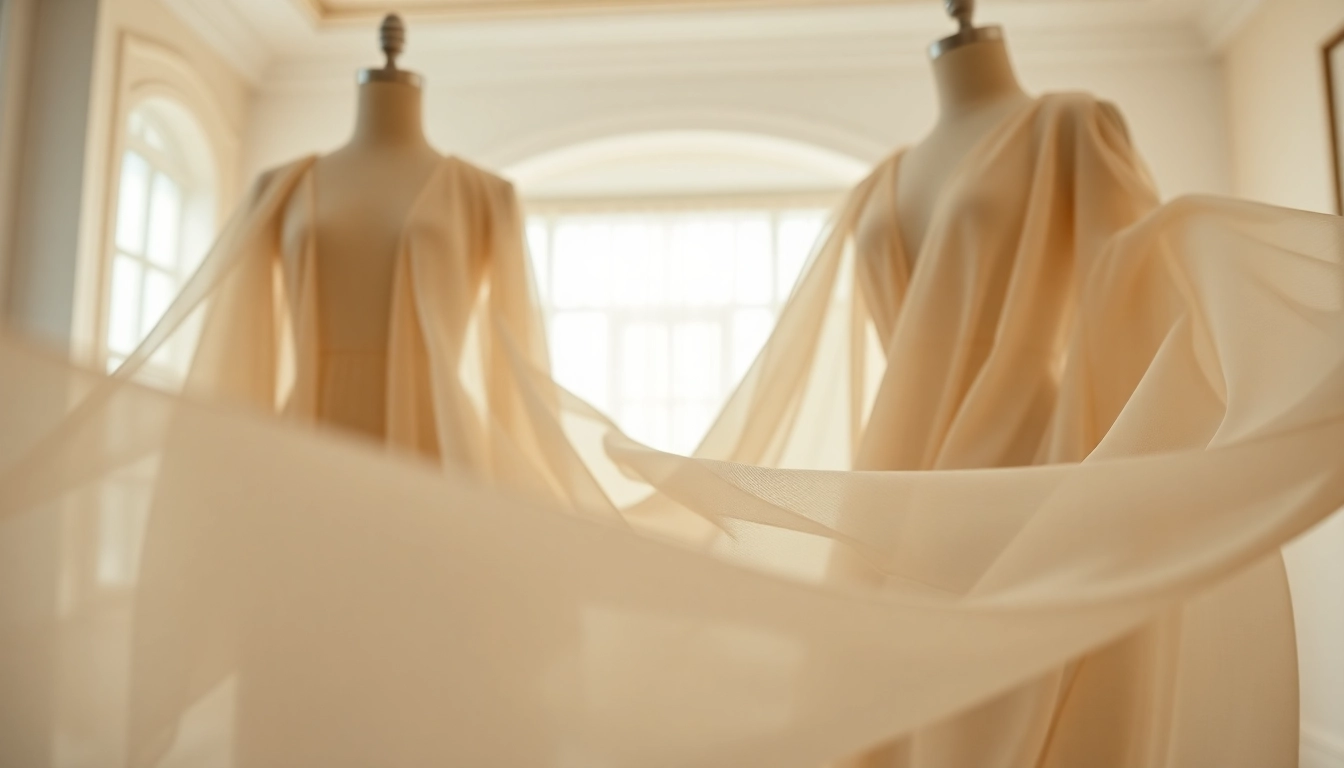 Chiffon stoffen zichtbaar in elegante setting met vloeiende texturen.