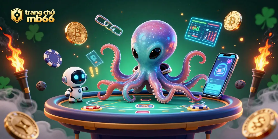 Experience thrilling gameplay at trang chủ mb66 with an alien octopus dealing cards on a holographic poker table.