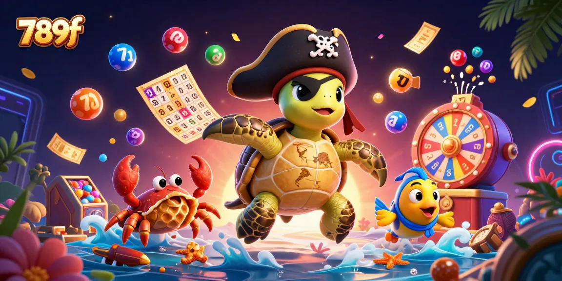 Join the vibrant world of 789f with a thrilling scene of gambling excitement featuring colorful lottery balls and animated characters.