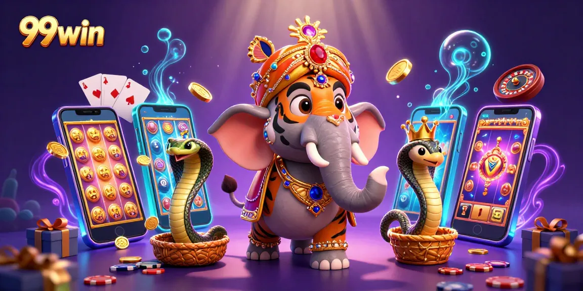 Experience excitement at 99win with a dazzling illustration of a vibrant casino scene showcasing fun and games.