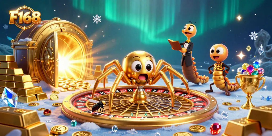 Engage with F168's thrilling roulette experience while a golden spider weaves its magic.