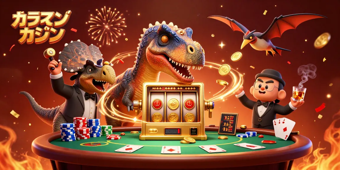 オンラインカジノのゲームでジャックポットを狙う恐竜たちの楽しいシーン
