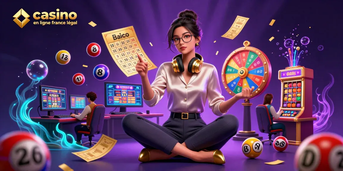 Découvrez la dynamique du casino en ligne France légal à travers des éléments de loterie vibrants et un joueur élégant.