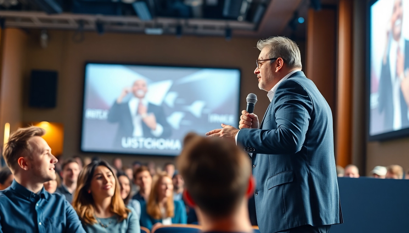 Motivational Speaker captivating an audience with an engaging keynote presentation.