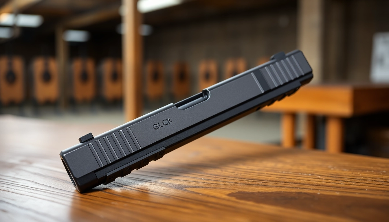 View our premium Glock 17 MOS slide for sale, showcasing its sleek design and craftsmanship.
