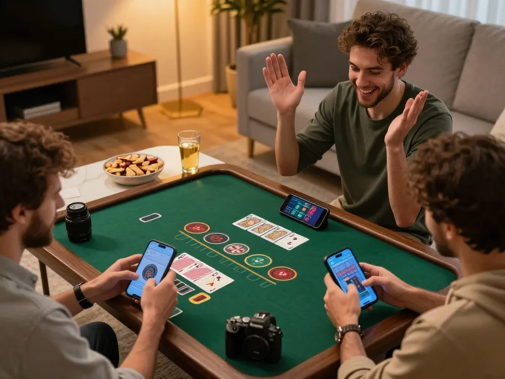 hb88 users celebrating wins while playing blackjack online in a cozy living room