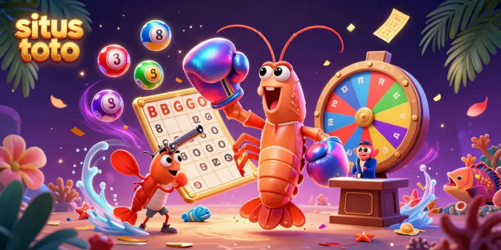 Experience exciting gameplay with situs toto featuring a dynamic lottery scene and vibrant playful characters.
