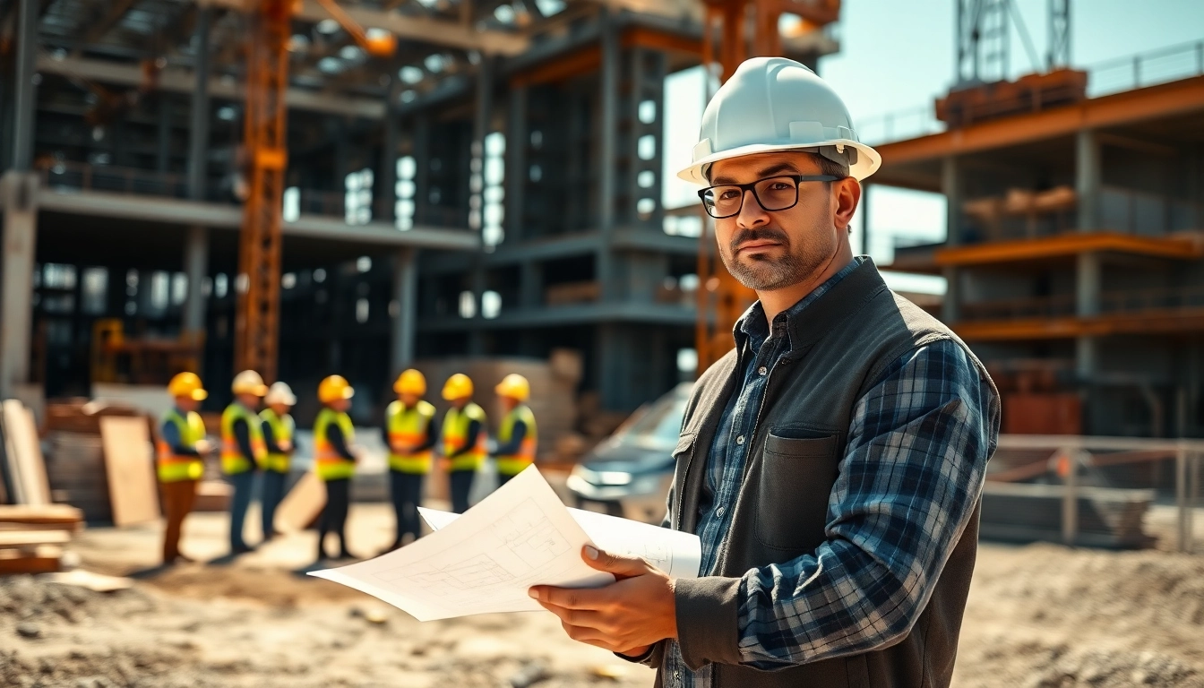 New Jersey Construction Manager directing team at a lively construction site, ensuring efficiency and collaboration.
