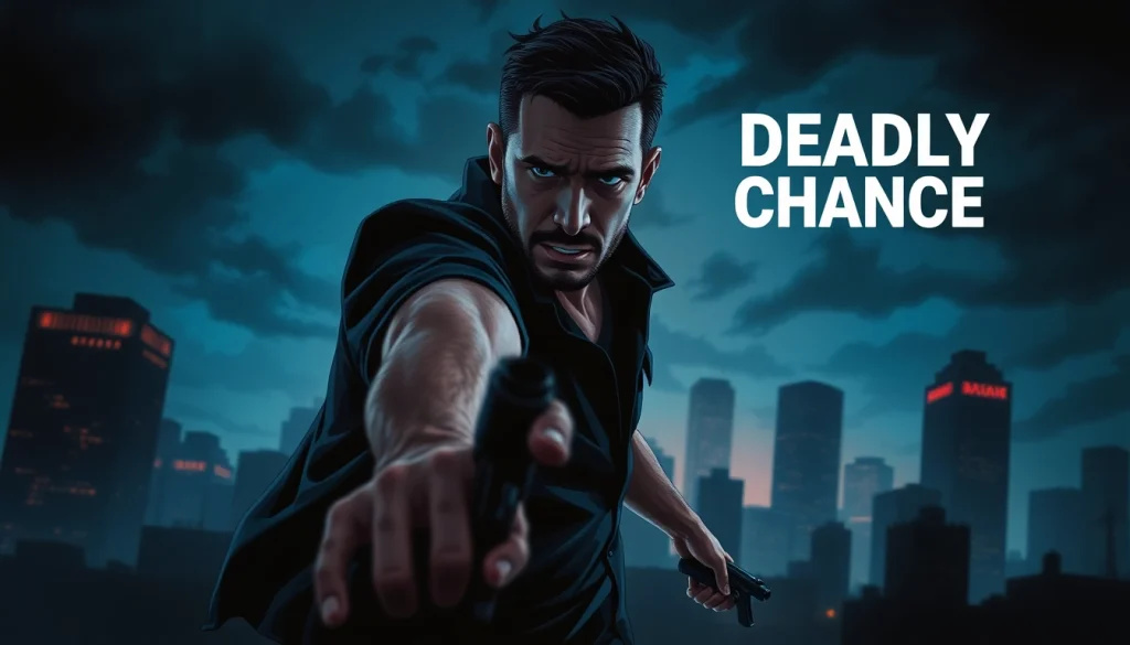 Dynamic portrayal of A Deadly Chance featuring a rugged officer in a tense urban setting.