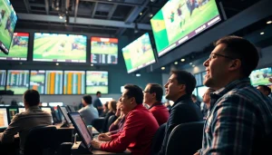 Engaging scene at the best sports betting sites Mexico showing excited bettors and vibrant sportsbook atmosphere.