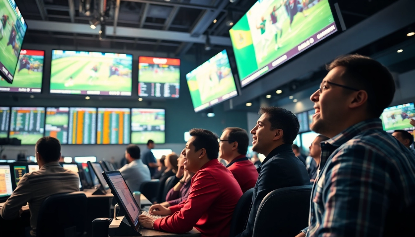 Engaging scene at the best sports betting sites Mexico showing excited bettors and vibrant sportsbook atmosphere.