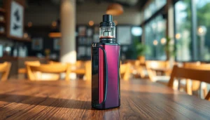 Vozol-Gerät auf Holzoberfläche, kombiniert mit lebendigen Farben und weichem Licht.