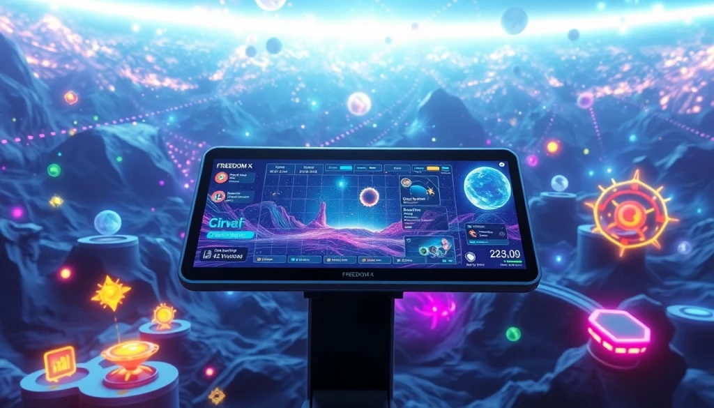 Engaging visual of Freedom X AI game maker, highlighting vibrant virtual worlds and creativity.