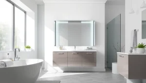 Verwenden Sie den sonni Spiegelschrank mit modernem Design und integrierter LED-Beleuchtung im Badezimmer.